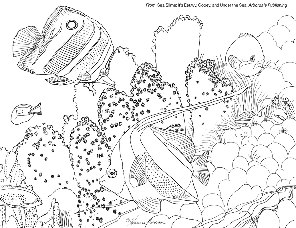 Under sea coloring page coral and angel fish 