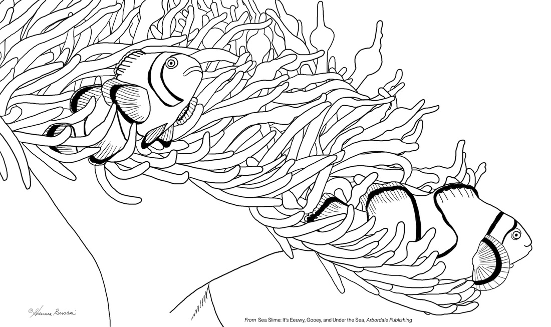 two clownfish Sea Slime It's Eeuwy Gooey and Under the Sea coloring page Shennen Bersani illustrator